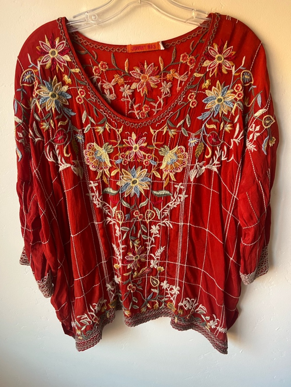 Johnny Was Red Embroidered Floral Tunic size S